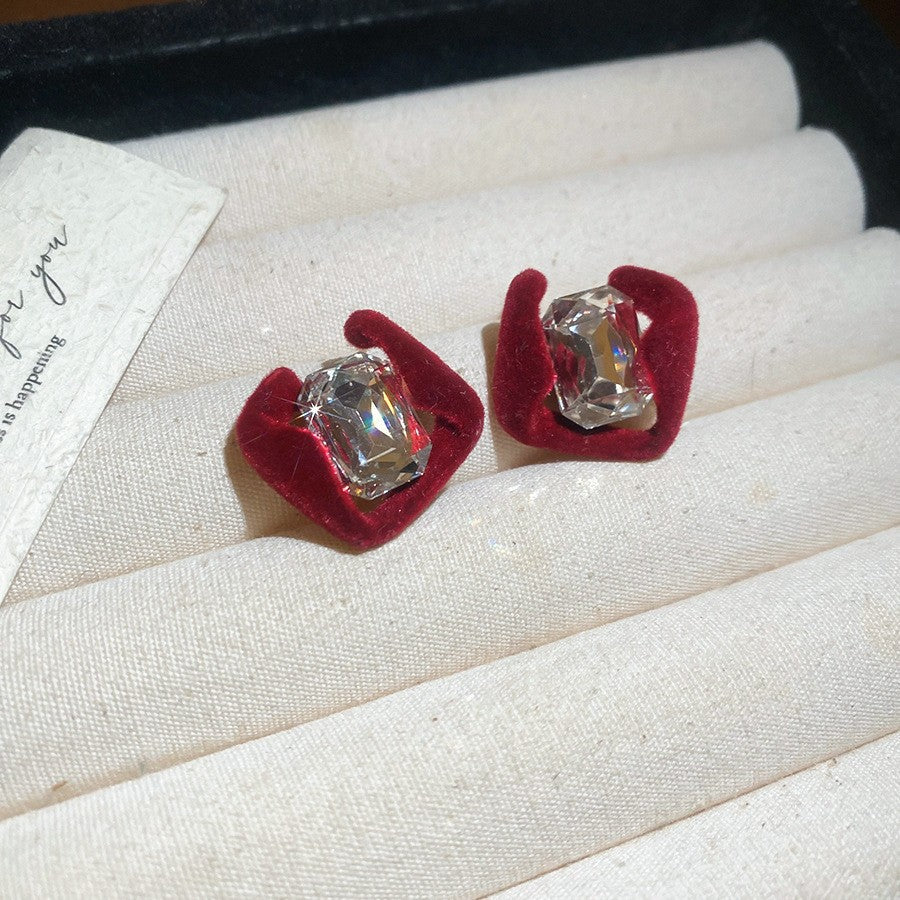 Retro Minimalist Geometric Resin Earrings with Zirconia Accents and 925 Silver Posts for Women