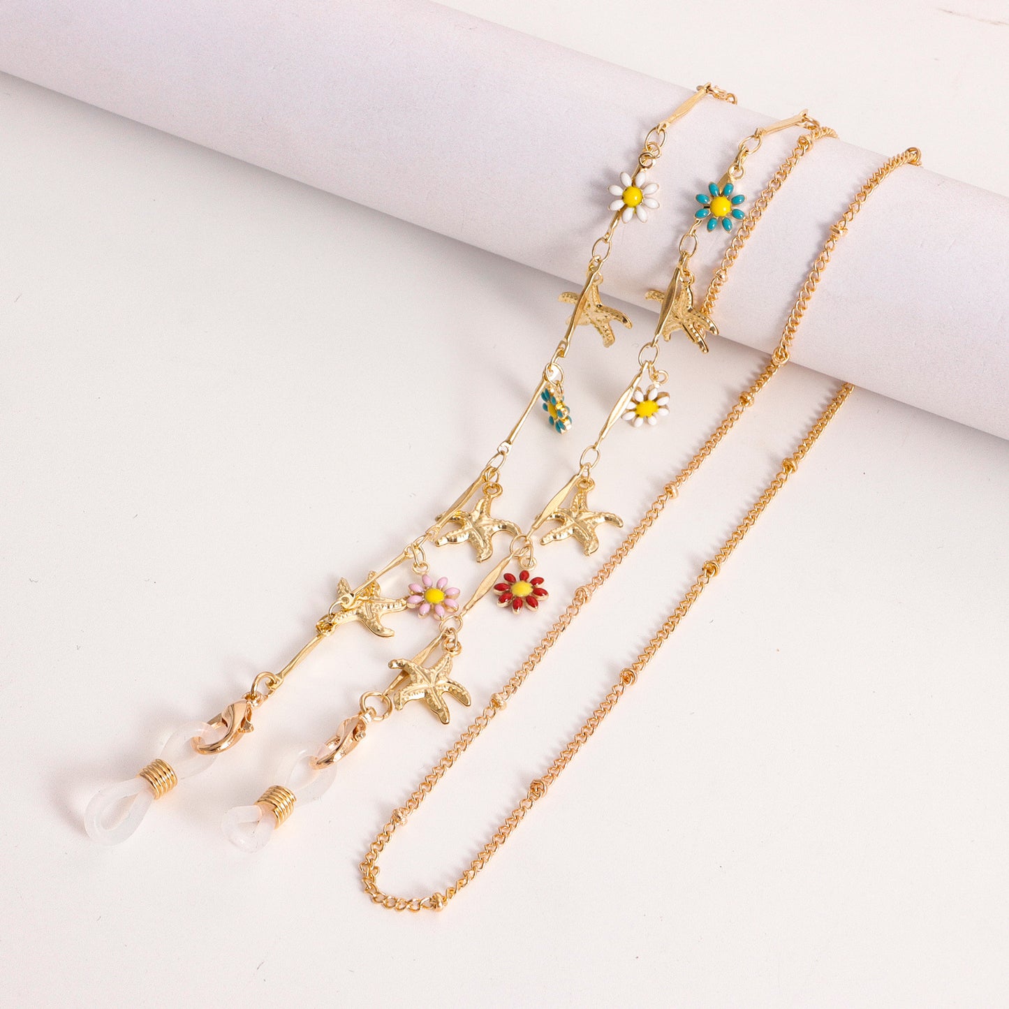 Floral Drip Oil Alloy Glasses Chain with Crystal Inlay