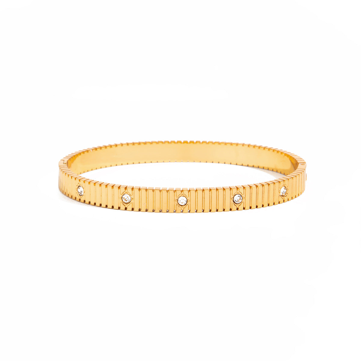 Elegant 18K Gold Plated Stainless Steel Bracelet with Cubic Zirconia Geometric Round Square Design for Women