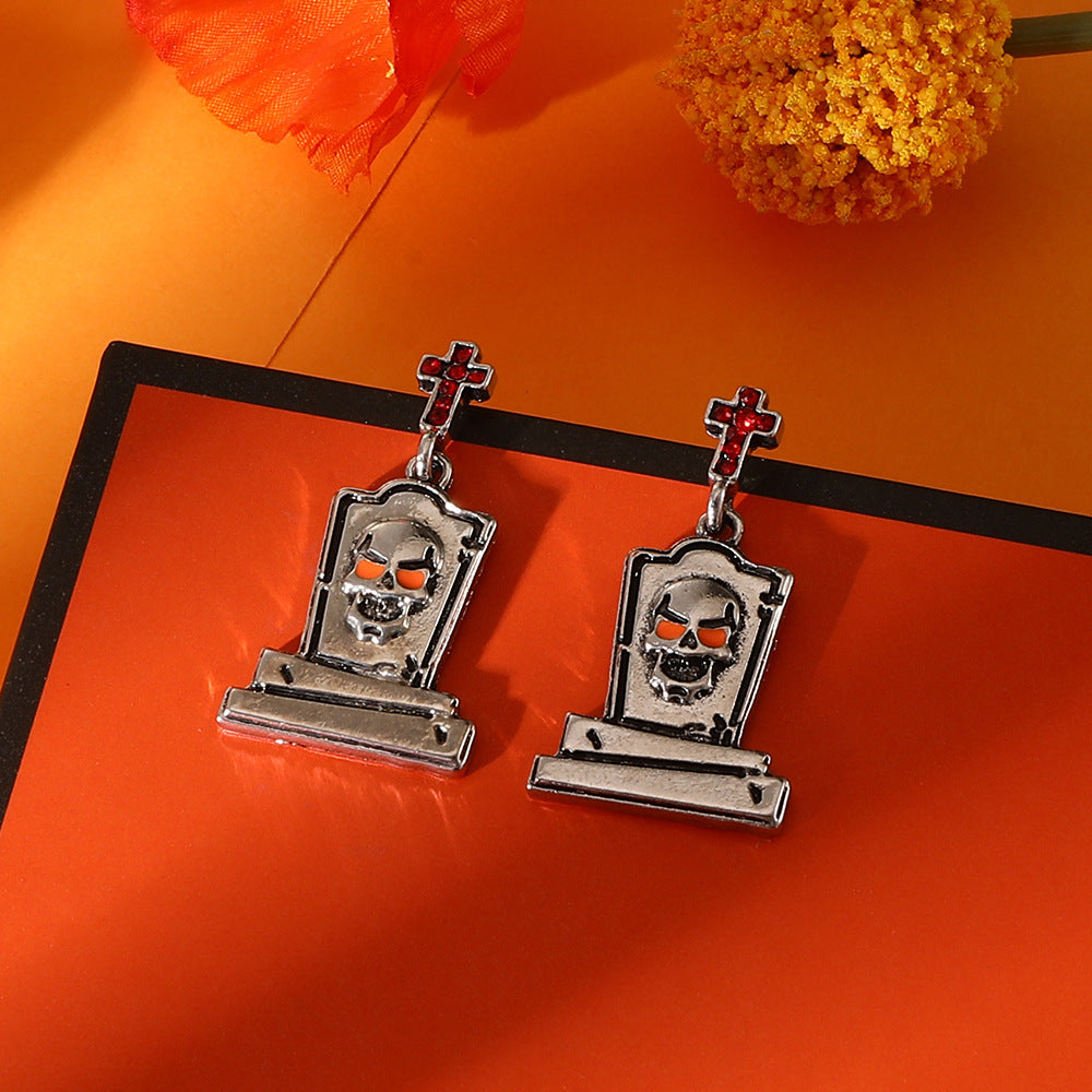 Pendientes de aleación con diseño de calabaza y calavera, estilo punk, chapados en oro, para mujer, temáticos de Halloween
