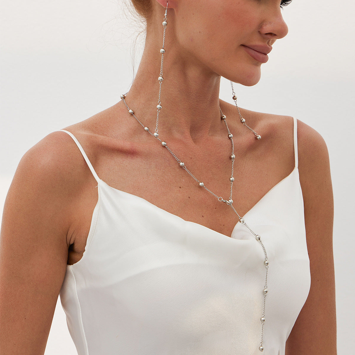 Minimalist Plated Alloy Heart Pendant Ball Chain Necklace with Tassel for Women