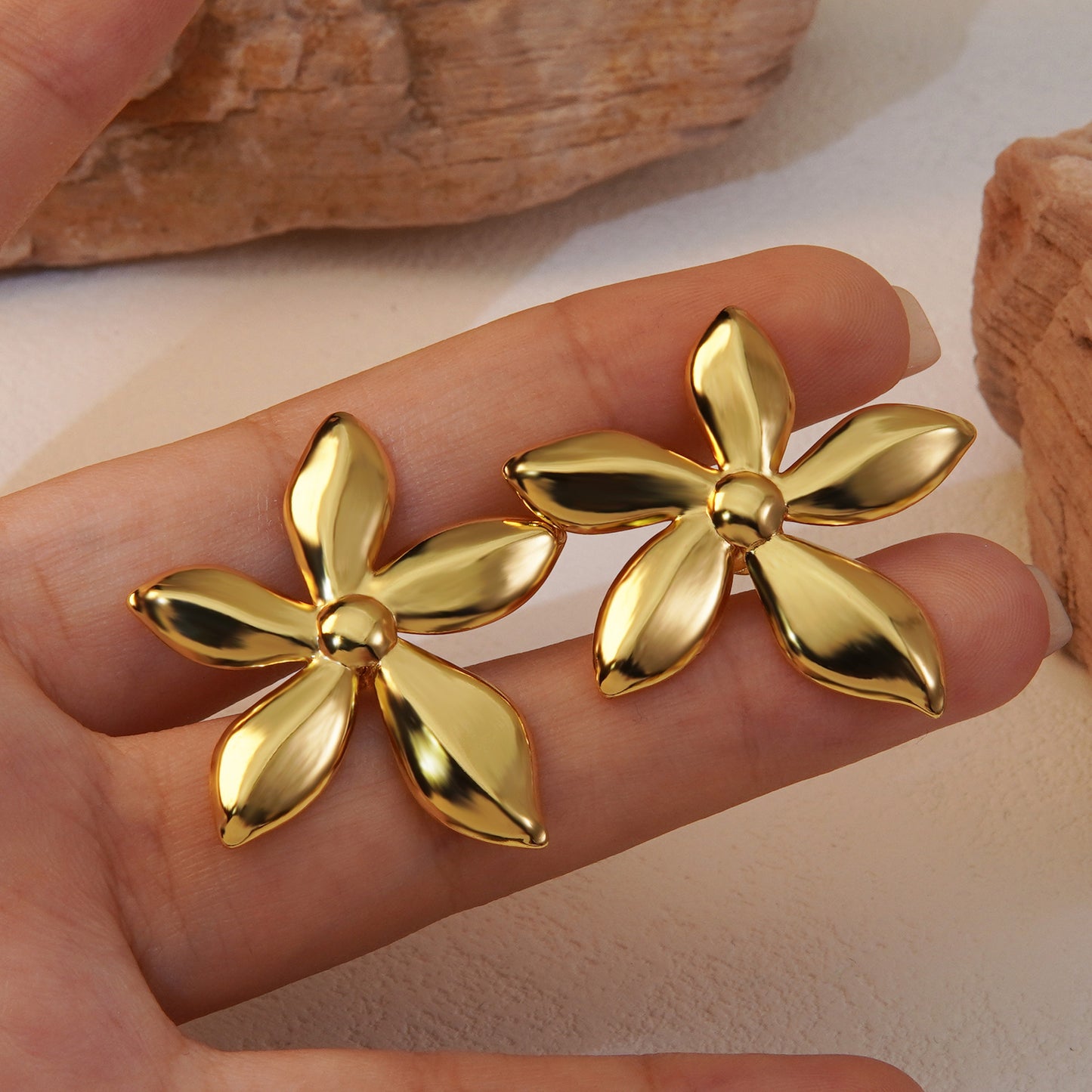 Sweet Elegant Floral Plated Stainless Steel Earrings for Women