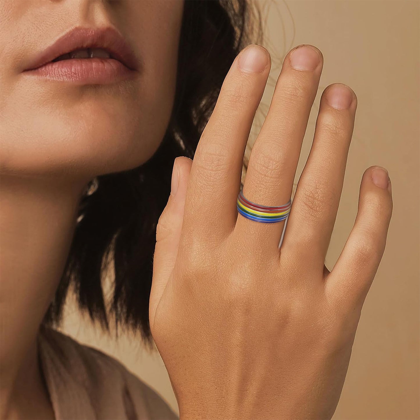 Anillo de acero inoxidable unisex con goteo geométrico de aceite