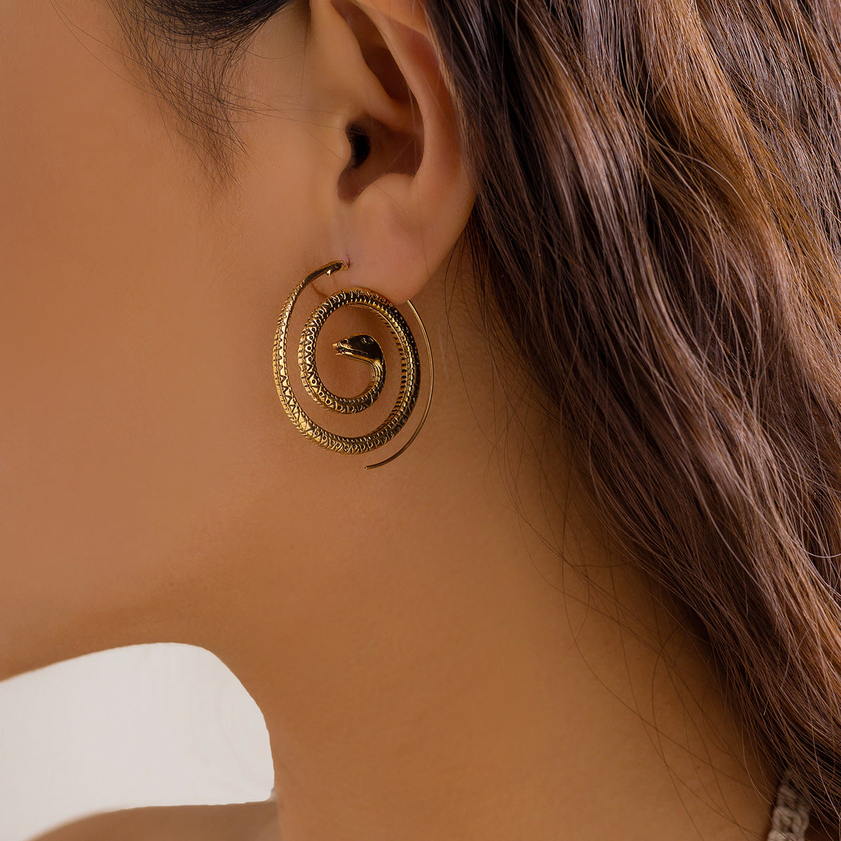 Vintage Geometric Snake-Shaped Alloy Stud Earrings for Women with Plated Finish