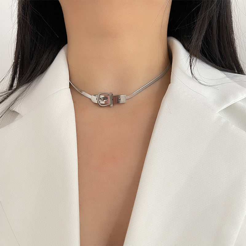 Minimalist Geometric Stainless Steel Pendant Necklace with Titanium Steel Accents on Snake Chain for Women