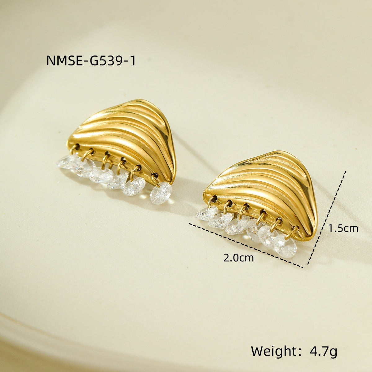 Pendientes de acero inoxidable dorado con diseño geométrico vintage y circonitas para mujer