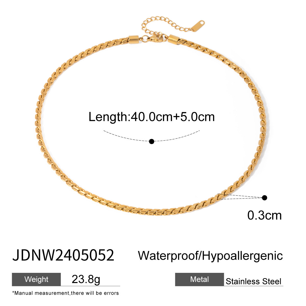 Minimalist Cold Style 18K Gold Plated 3mm Snake Chain Stainless Steel Necklace for Women and Men