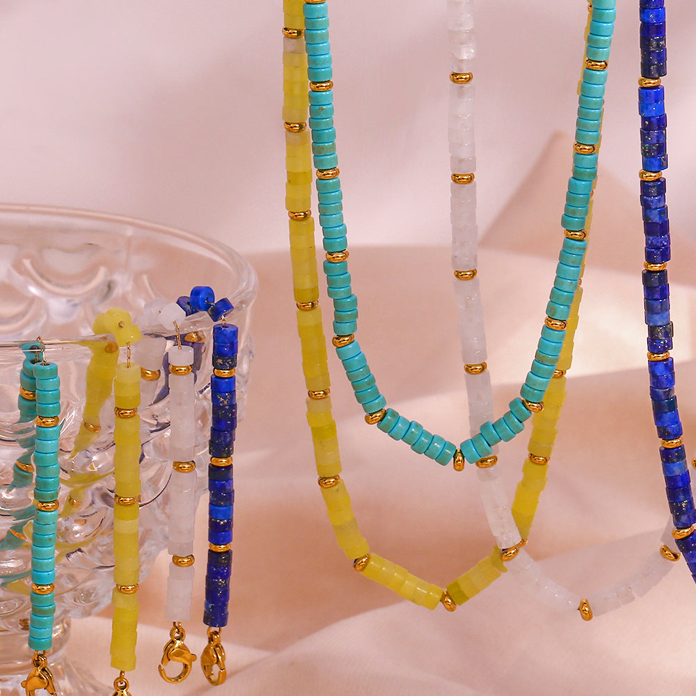 Set Collana e Bracciale da Donna con Perline in Pietra Naturale, Geometrico Minimalista
