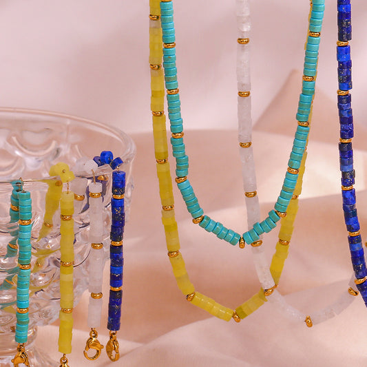 Minimalist Geometric Natural Stone Beaded Necklace and Bracelet Set for Women
