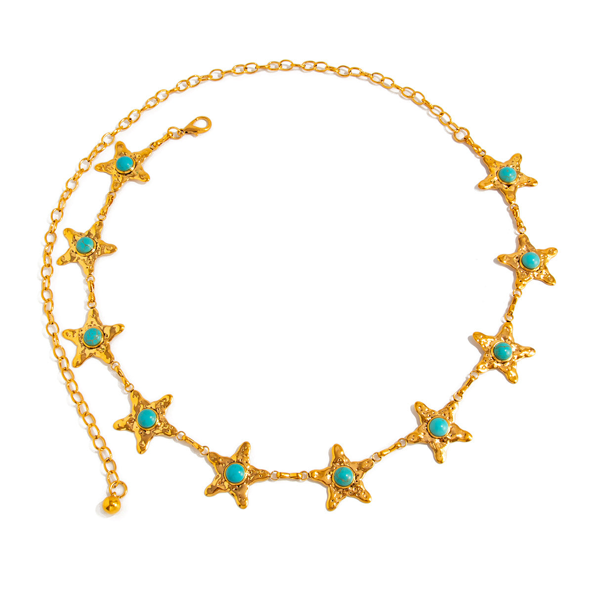 Cadena de cintura minimalista de estrellas de mar y conchas marinas para mujer, de metal con incrustaciones de turquesa y temática oceánica