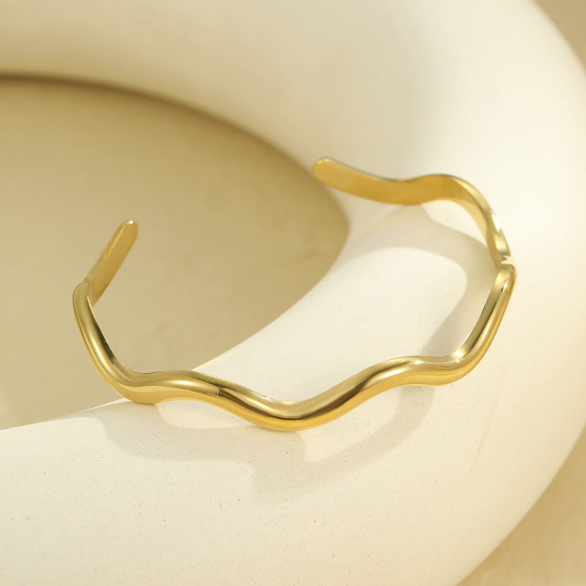 Minimalist Geometric Half-Circle Hollow Stainless Steel Bracelet with Plated Finish for Women