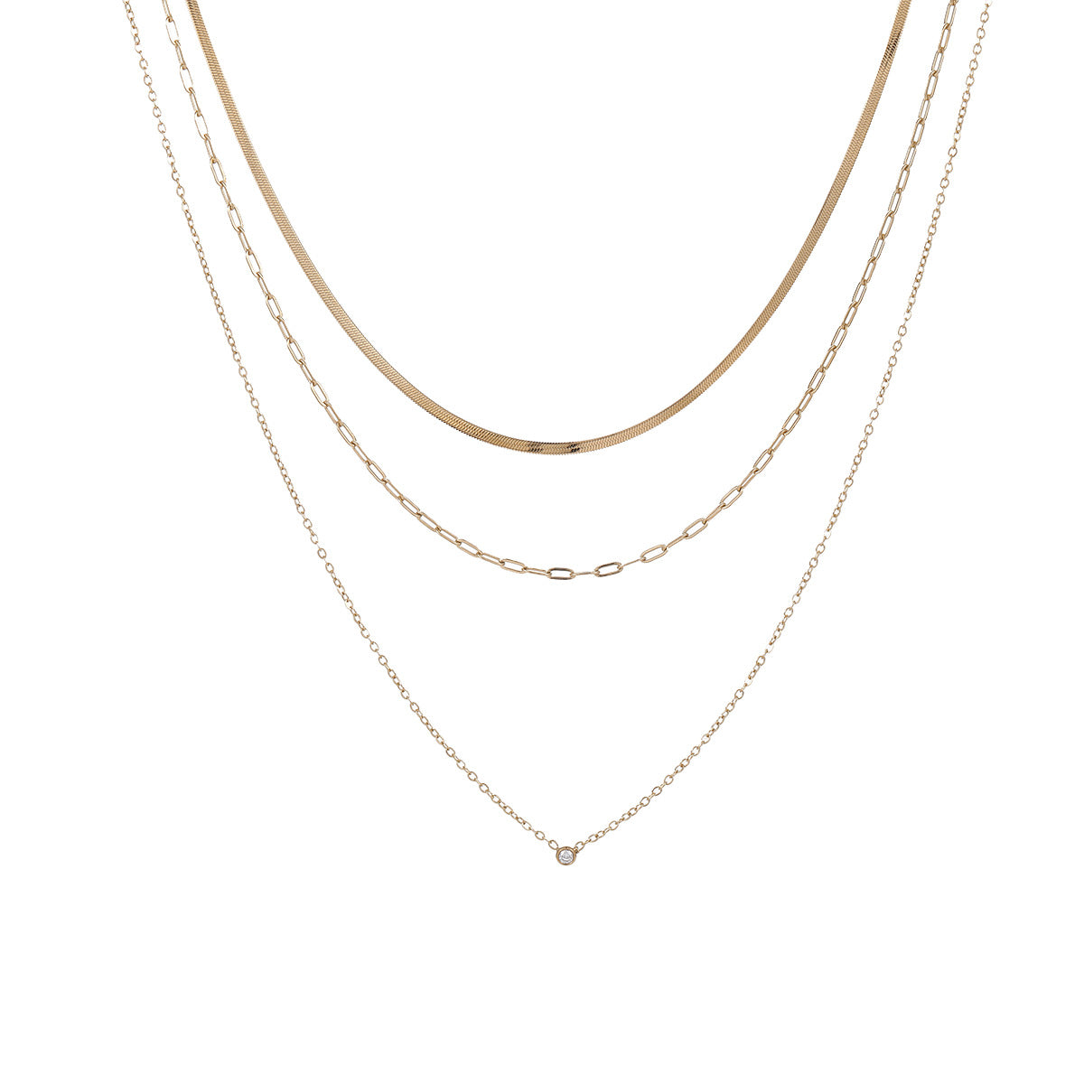 Collar minimalista de acero titanio geométrico con incrustaciones de circonita para mujer, cadena chapada a la clavícula