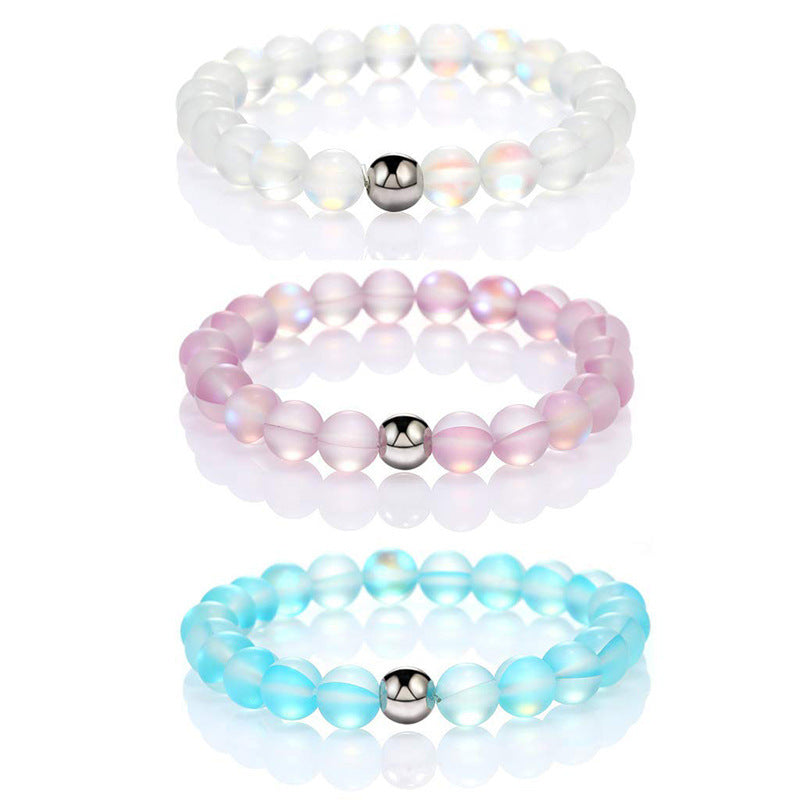 Colorful Moonstone Round Beaded Stretch Bracelet 8mm Unisex Handmade Jewelry