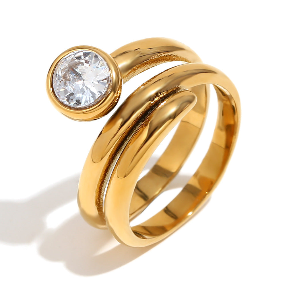 Anello a forma di testa di serpente in acciaio inossidabile placcato oro 18K da donna, design geometrico creativo