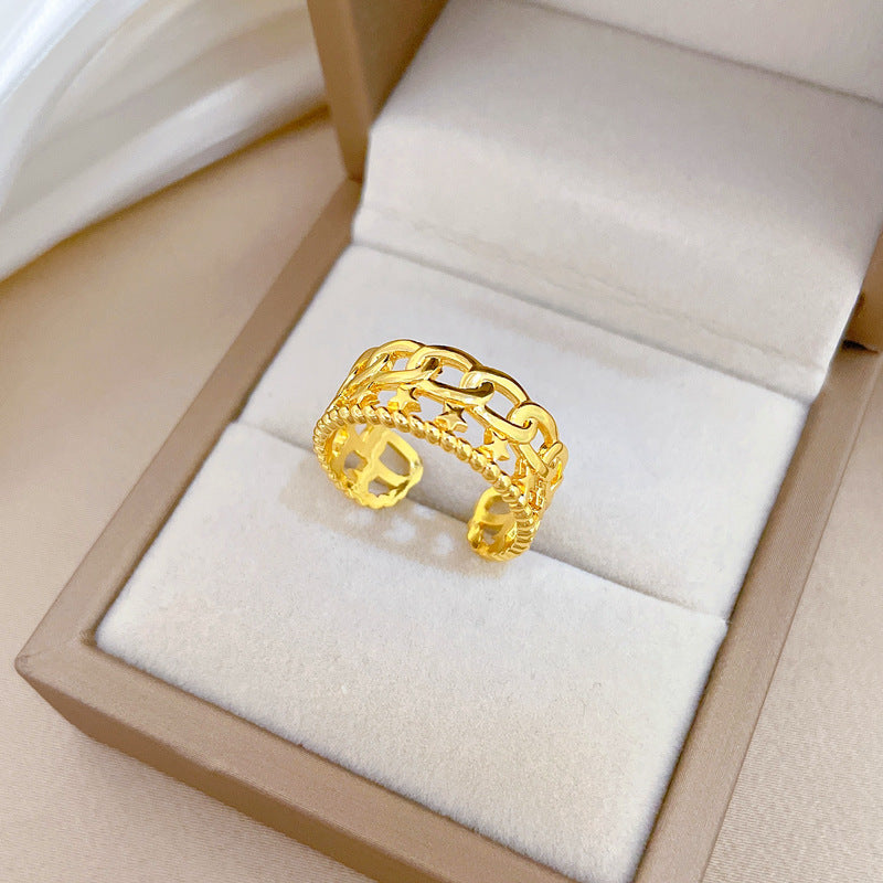 Minimalist Sweet Gold Plated Brass Crown Ring Adjustable Open Band for Women Couples