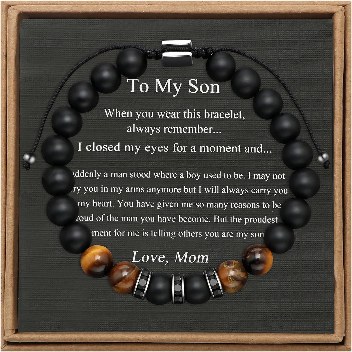 Men's Geometric Tiger's Eye Beaded Bracelet Adjustable Double Layer Handmade Gift