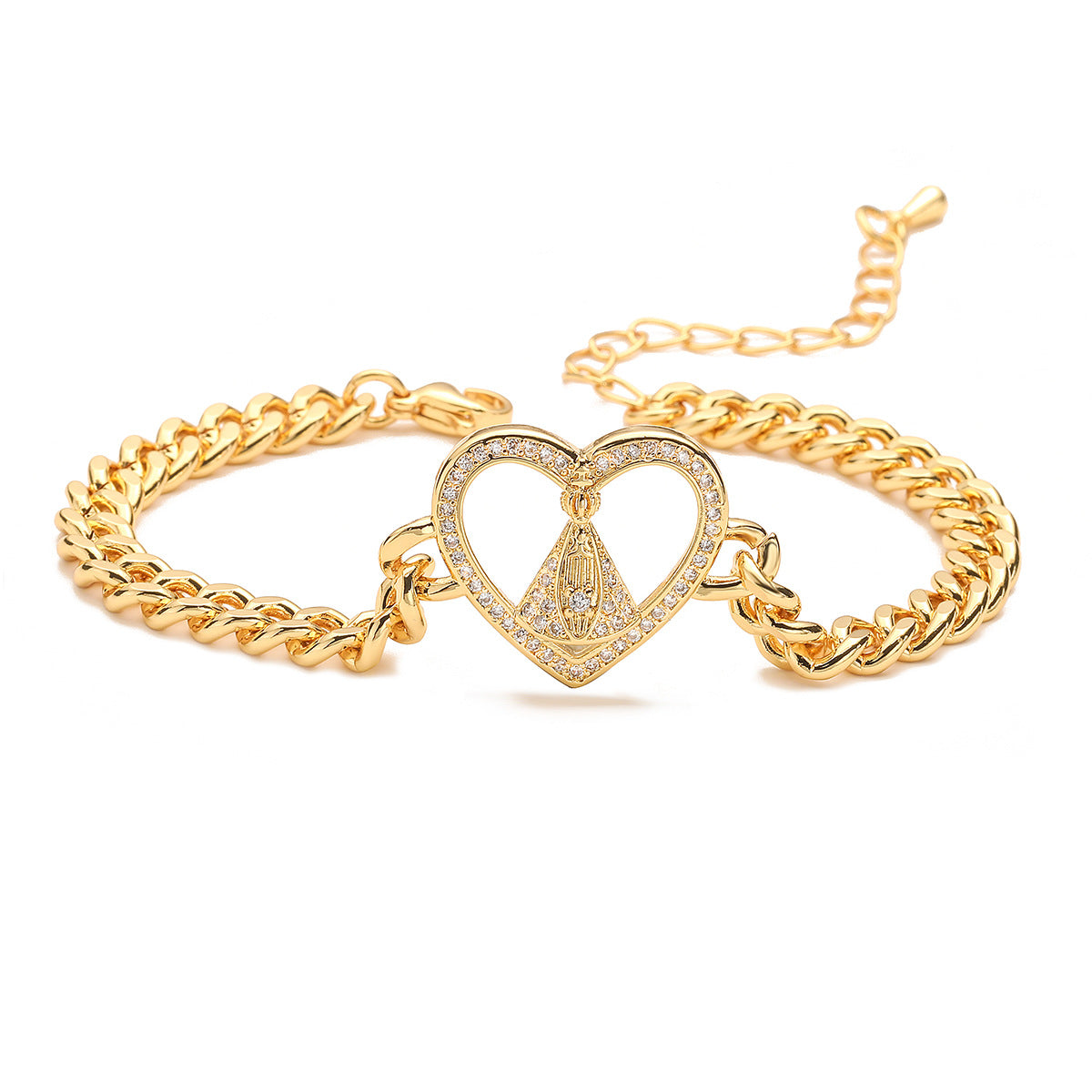 Bracciale geometrico in rame da donna placcato oro con intarsio in zircone stile catena cubana hip-hop