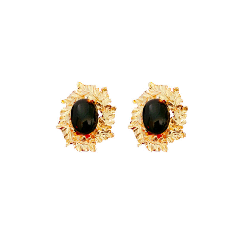 Pendientes de aleación con forma de hoja vintage y acabado chapado para mujer - Pendientes de botón botánicos retro artísticos
