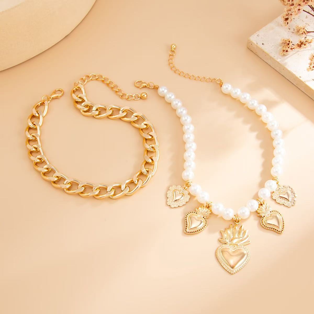Heart Cross Alloy Anklet with Pearl Beads for Women