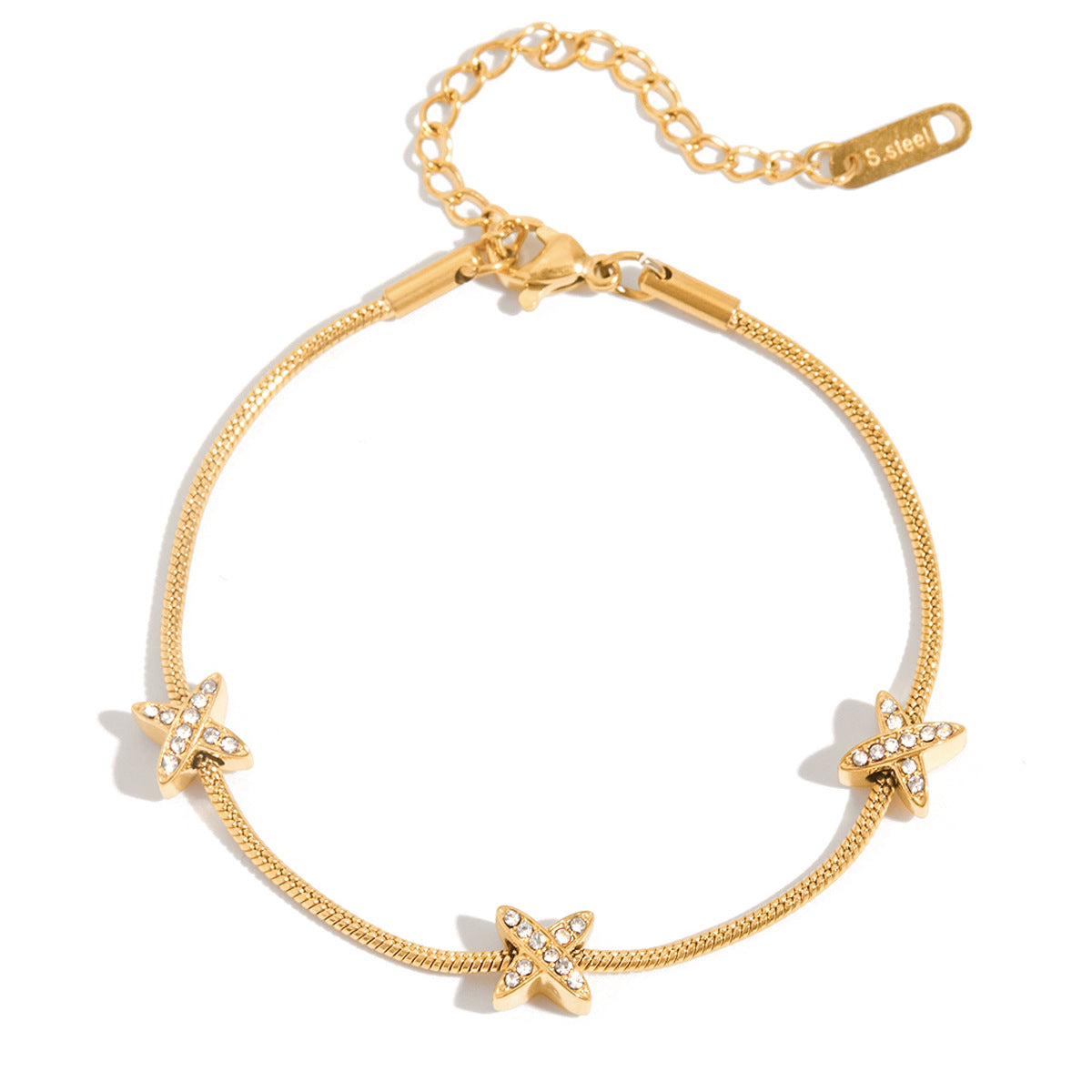 Pulsera de acero inoxidable chapado con patrón minimalista de estrellas, luna, nubes y universo para mujer con colgante de acero de titanio