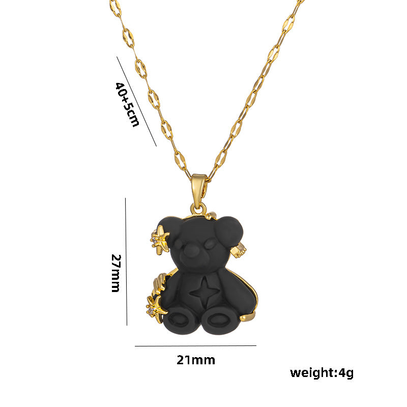 Collana minimalista da donna con orso e stella, in acciaio al titanio con placcatura in oro su catena ondulata