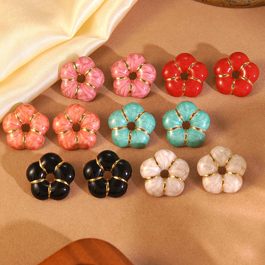 Sweet Floral Drip Oil Stainless Steel Earrings