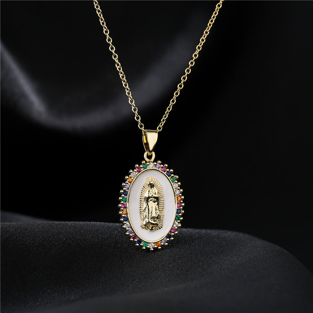Collana con Pendente Geometrico Irregolare Stile Lusso in Rame Placcato Oro 18K e Finitura Smaltata, con Zirconi su Catena a O