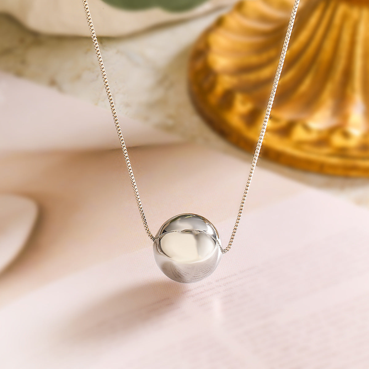 Minimalist Geometric Round Bead Pendant Necklace for Women in Brass with Gold Plating