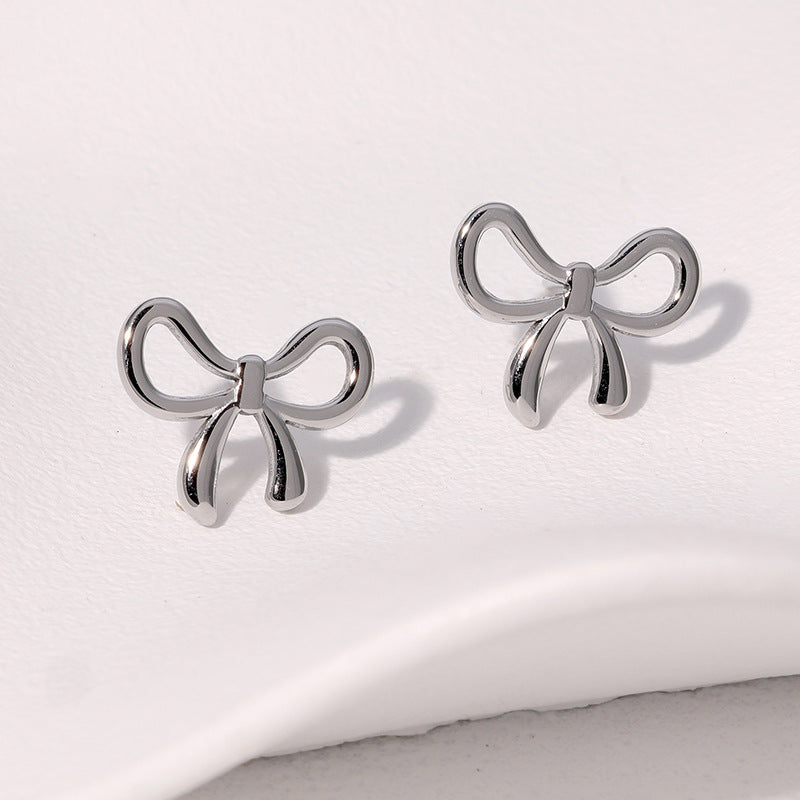 Pendientes de Acero Inoxidable en Forma de Lazo, con Baño, Estilo Minimalista para Mujer