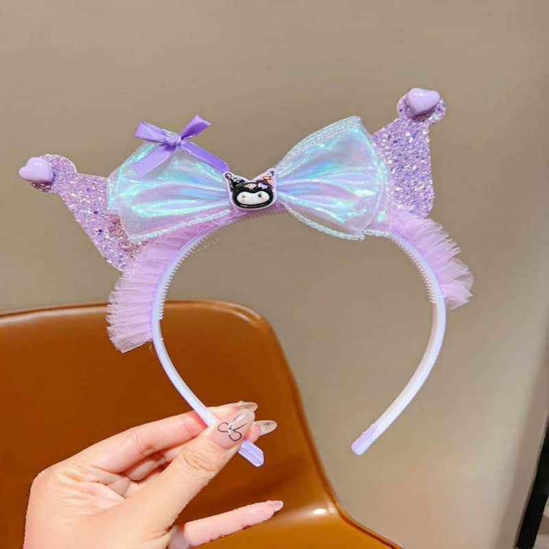 Cute Sanrio Kuromi Hairband for Girls with Bow Design Fabric Headband Sweet Cartoon Hair Accessory for Children Aged 6–10