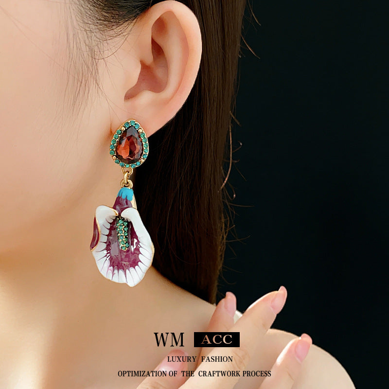 Vintage Chic Floral and Geometric Drop Earrings with Enamel Finish in Alloy with Stainless Steel Posts