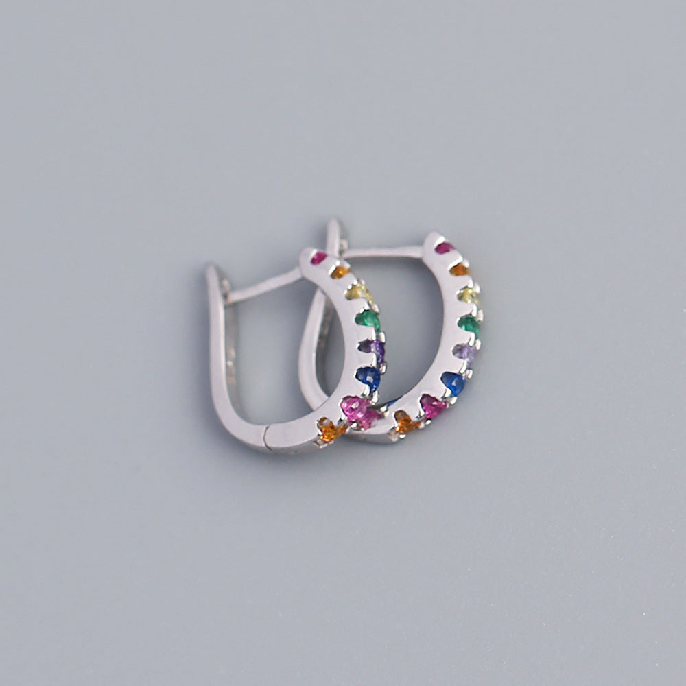 Pendientes de aro geométricos minimalistas en forma de U de plata de ley 925 con diamantes de una fila