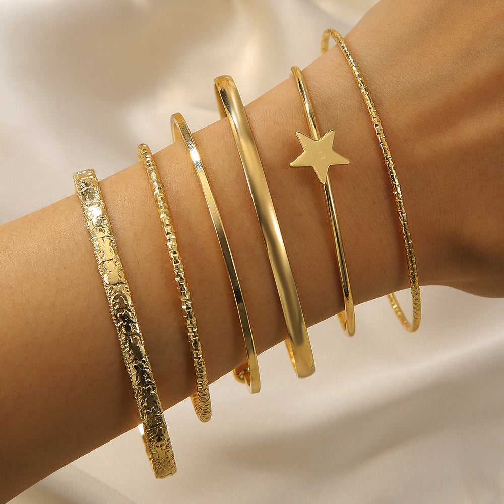 Vintage Gold Plated Iron Star Geometric Cuff Bracelet Set for Women