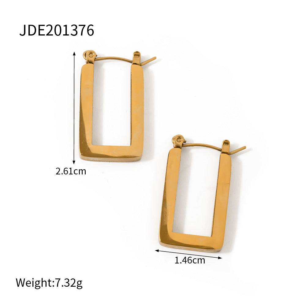 Geometric Square Titanium Steel Hoop Earrings for Women with 18K Gold Plating and 316L Stainless Steel Construction
