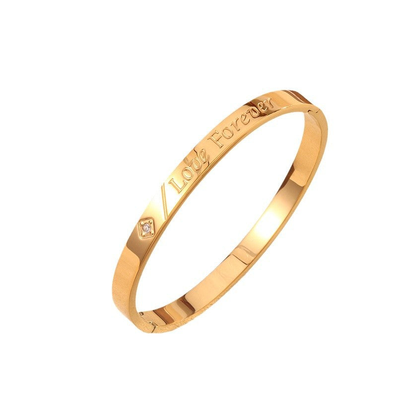 Minimalist Elegant 18K Gold Plated Oval Letter LOVE Stainless Steel Cuff Bracelet for Women