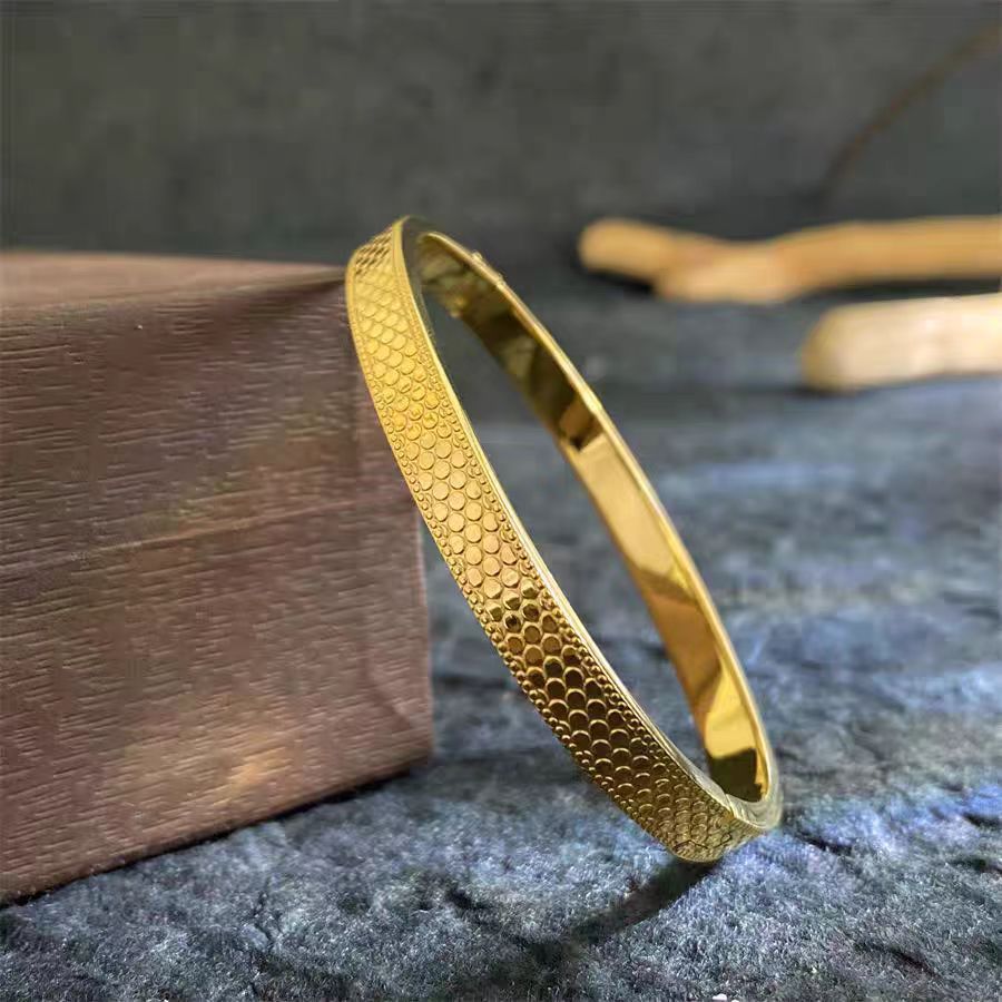 Bracciale Minimalista in Acciaio al Titanio da Donna con Placcatura in Oro e Intarsio di Zirconi, Bracciale Lusso con Design Geometrico Ovale