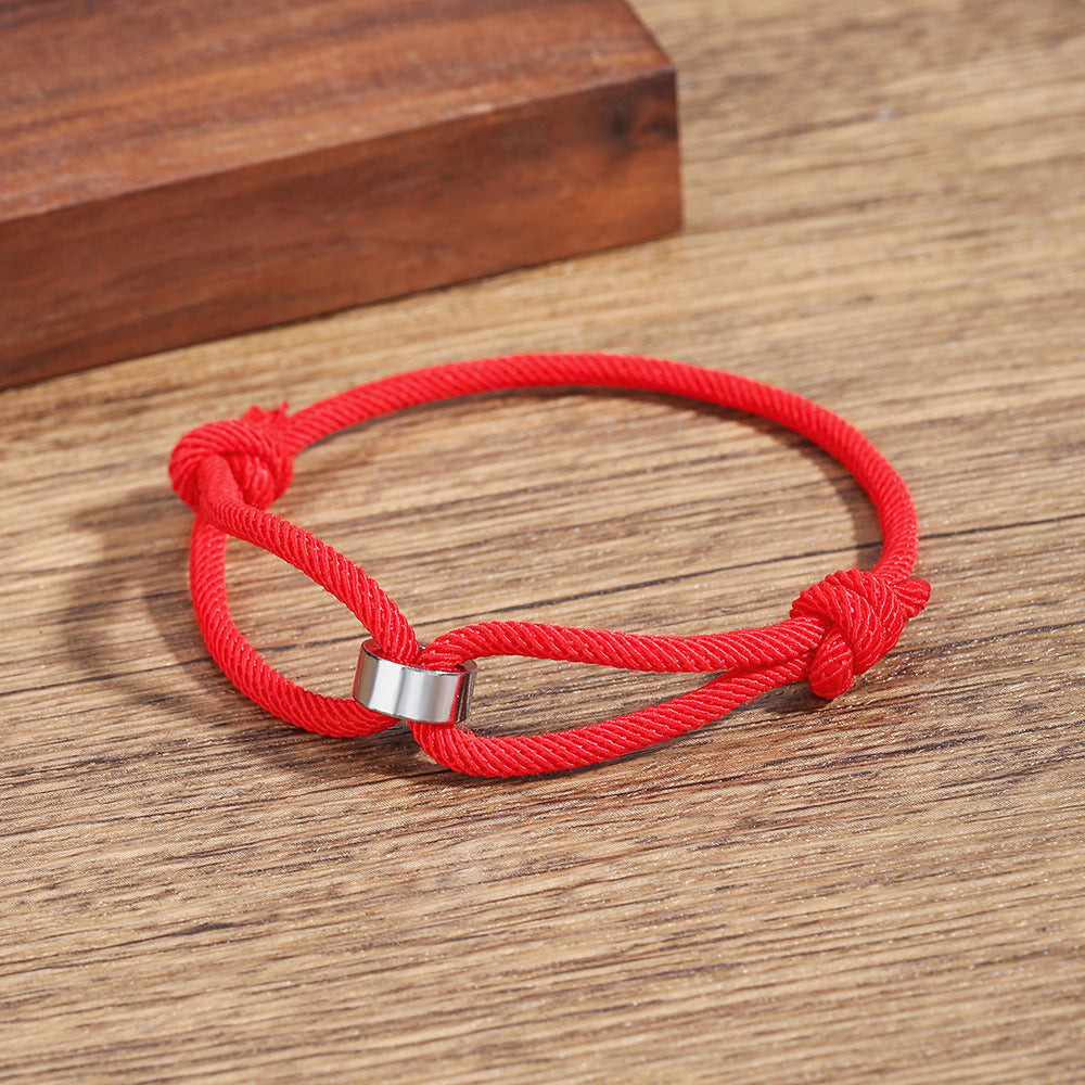 Handmade Geometric Round Stainless Steel Sliding Adjustable Rope Bracelet