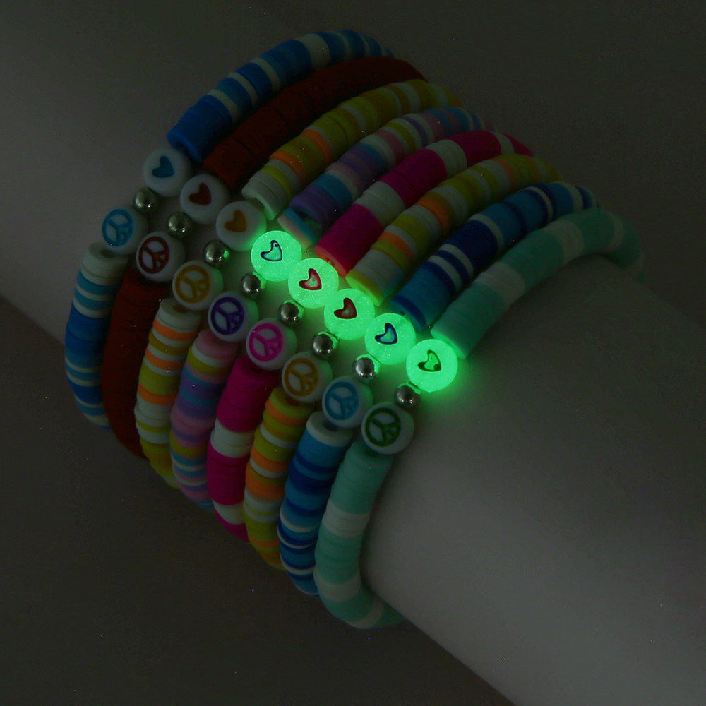 Ethnic Candy Color Acrylic Heart Letter Beaded Stretch Bracelet