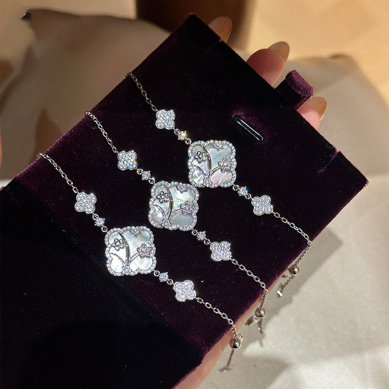 Elegant Chinese-Inspired Bracelet with Rhinestone-Set Floral and Diamond-Shaped Motifs in Brass, Minimalist Luxe Style for Women