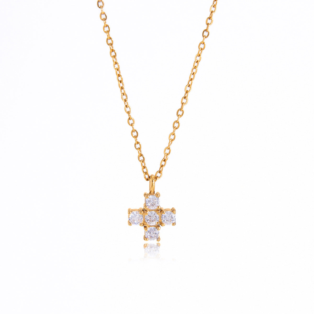 Elegante collar de acero inoxidable con colgante geométrico de circonita cúbica en forma de lágrima, chapado en oro PVD, para mujer
