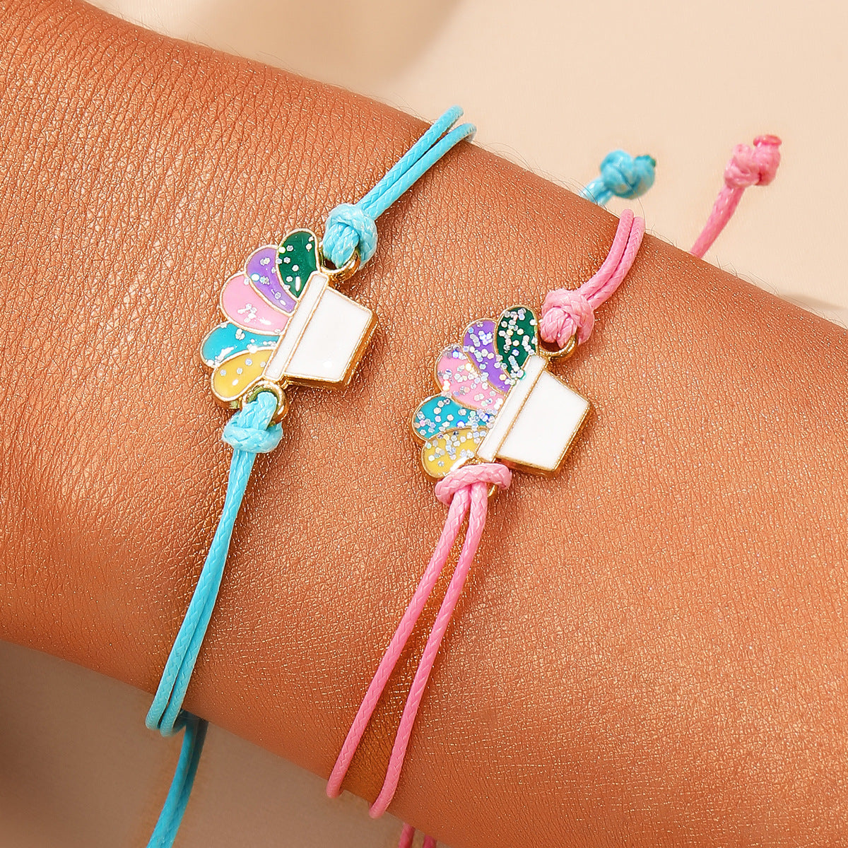 Sweet Heart Star Butterfly Floral Alloy Bracelet Unisex Handmade Woven Cord