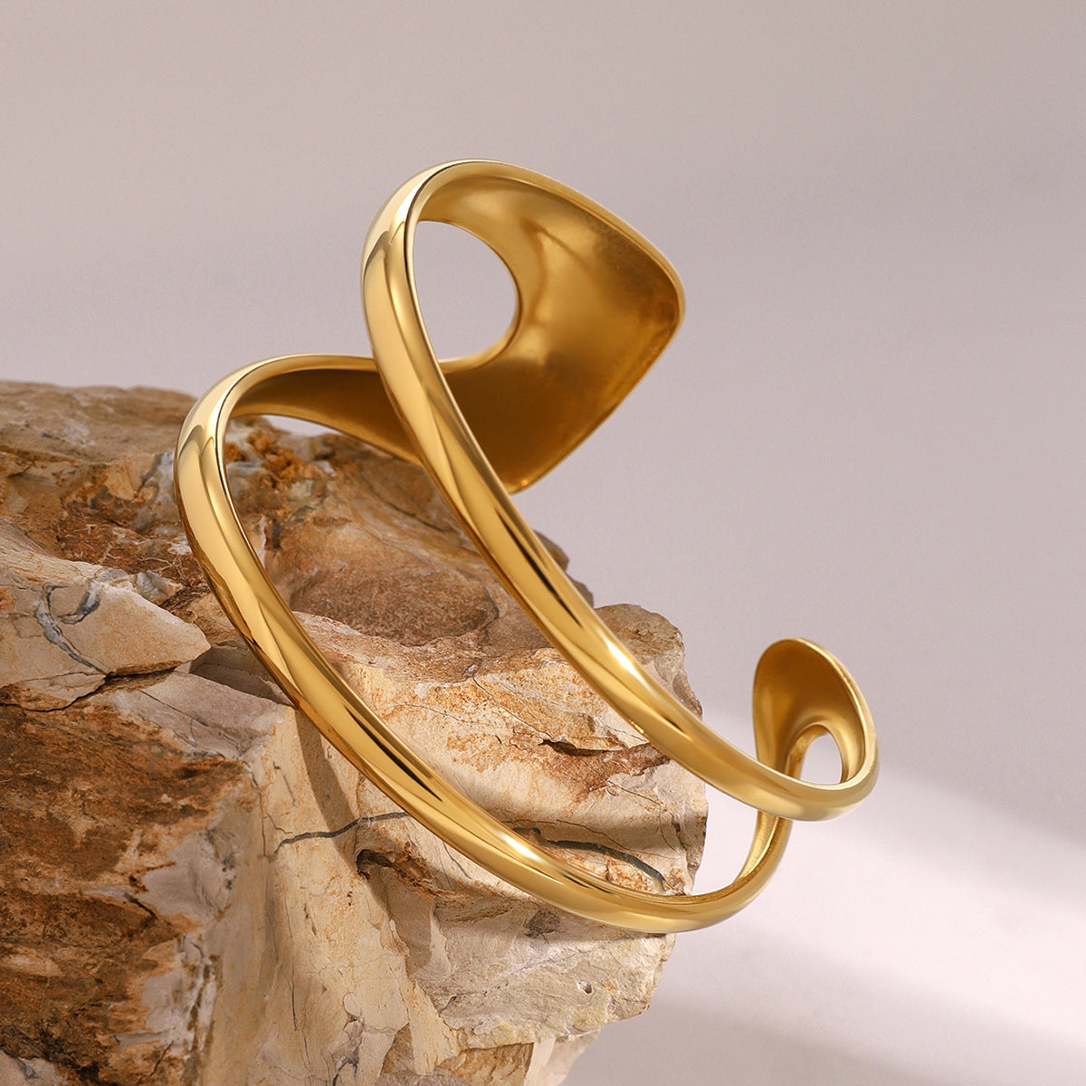 Geometric Plated Stainless Steel Cuff Bracelet for Women