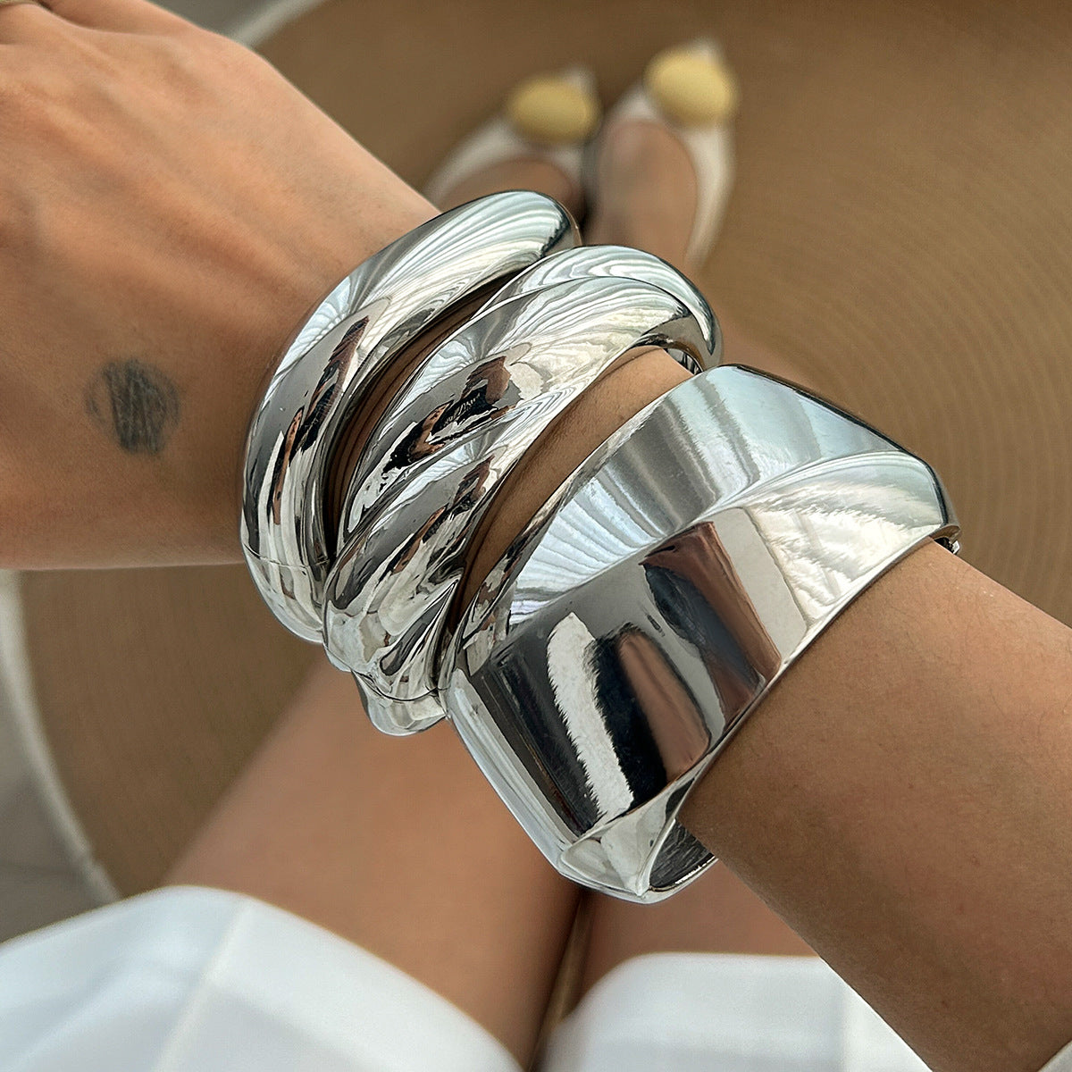 Minimalist Geometric Round Zinc Alloy Plated Rope Chain Spring Bracelet Set