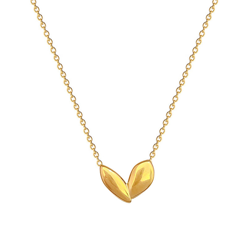 Minimalist Geometric Gold-Plated Titanium Steel Necklet for Women with Plant Bud Pendant