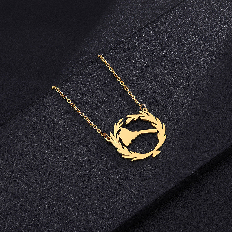 Collana con ciondolo etnico geometrico in acciaio inossidabile con finitura placcata da donna, gioielli per clavicola con catena a O