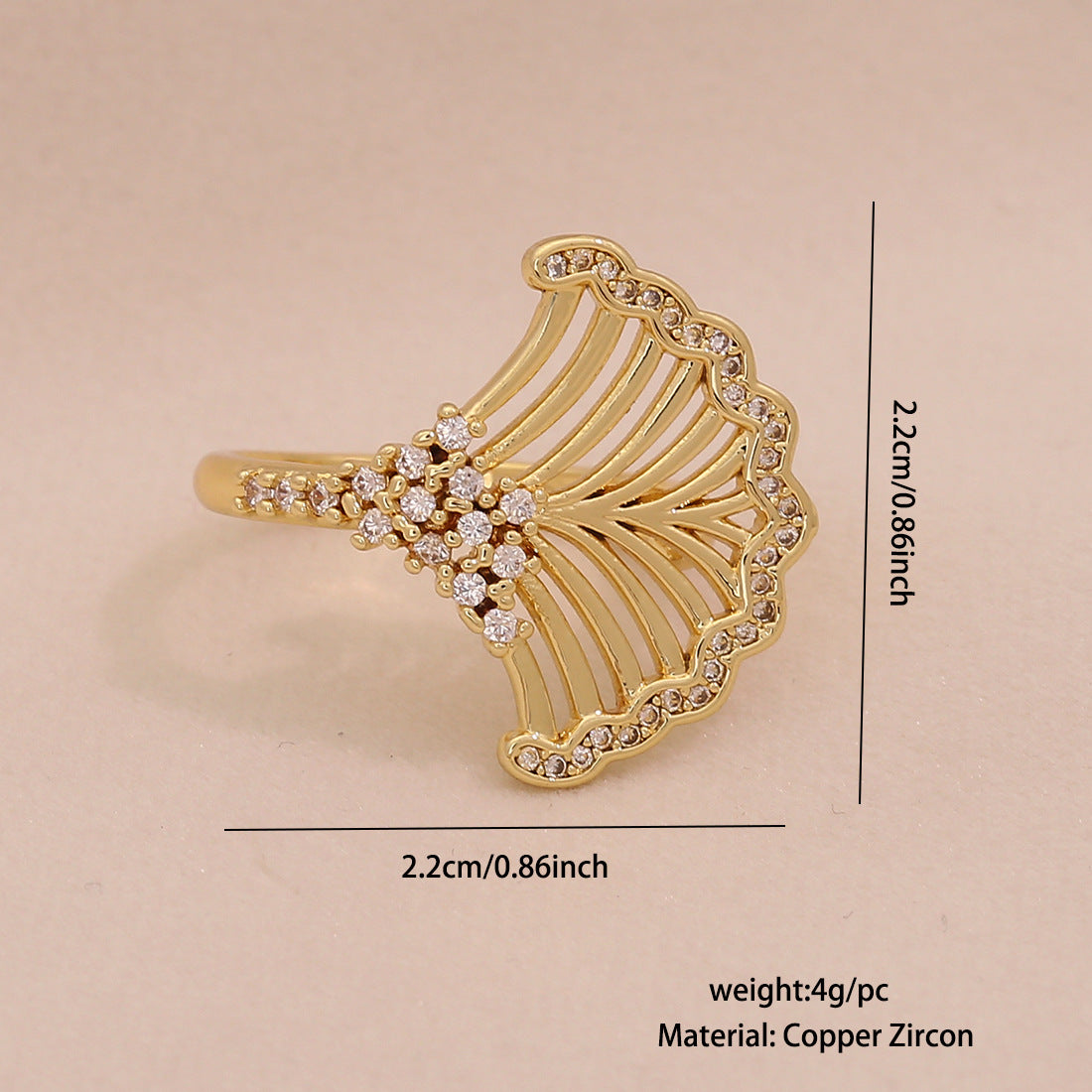 Fashionable Geometric Women's Adjustable Ring in Copper with Zircon Inlay and Linear Design