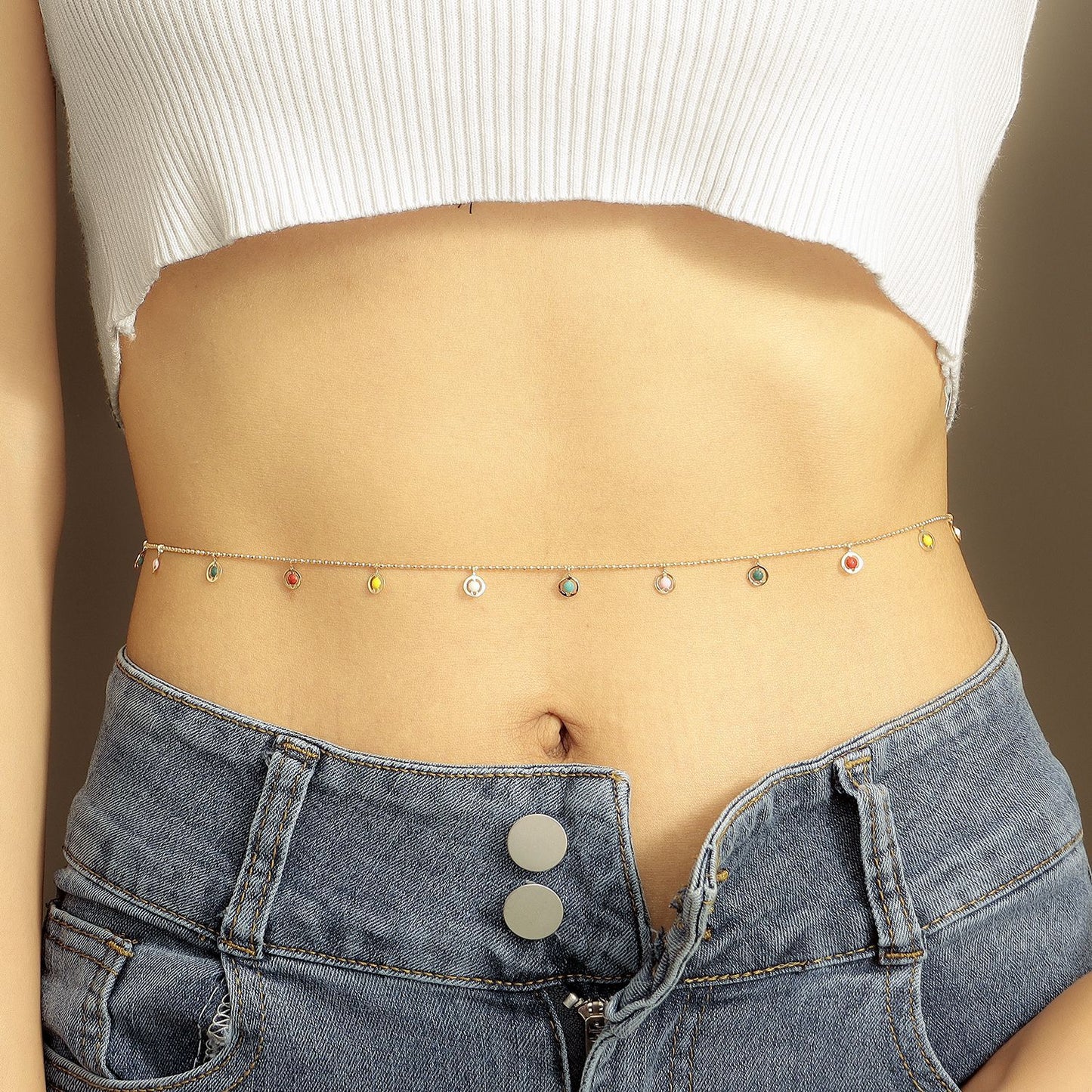 Punk Style Geometric Star and Lips Shaped Metal Waist Chain for Women with Enamel Finish