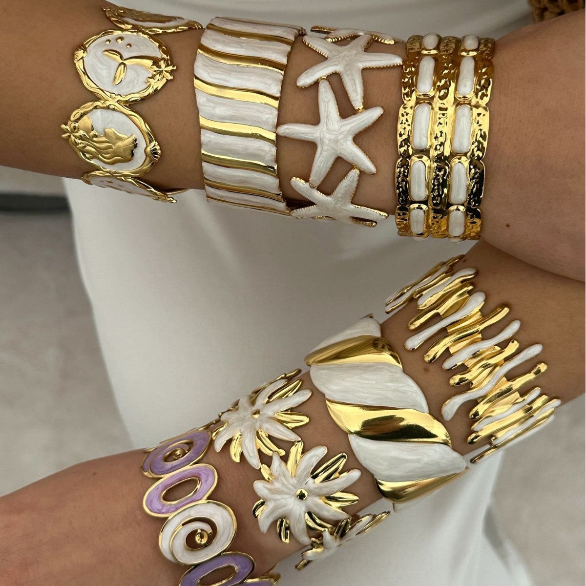 Unique Mermaid Stainless Steel Drip Oil Open Cuff Bracelet with Heart and Star Elements