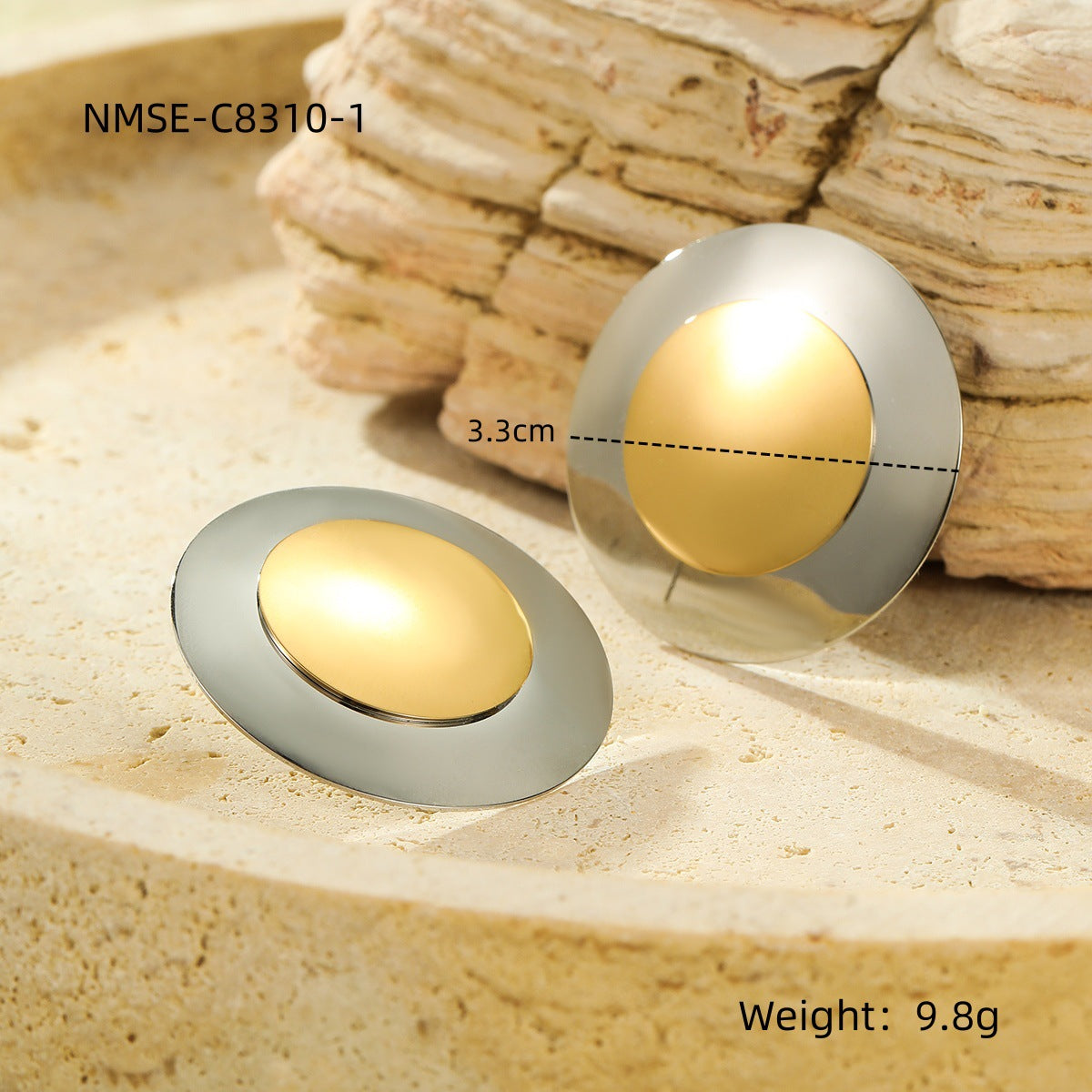 Pendientes Minimalistas Redondos de Acero Inoxidable con Chapado en Oro de 18K, Diseño Liso Bicolor para Mujer