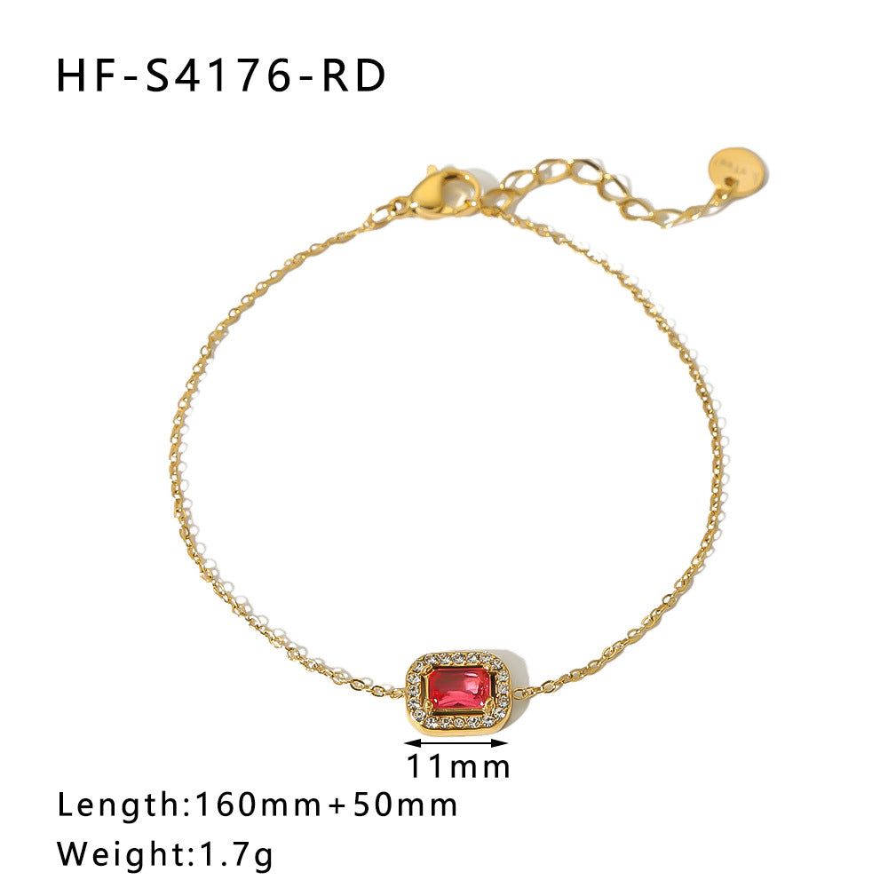 Bracciale da donna minimalista geometrico quadrato in titanio e acciaio con placcatura in oro 18 carati e intarsio di zirconi